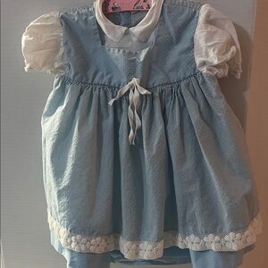 Vintage 60’s Nannette Blue and White Casual Kids Dress with Lace and Tulle